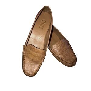 Chaps Women's Ginger Tan Loafers: Sz 8B -slip on flat shoes faux alligator skin‎